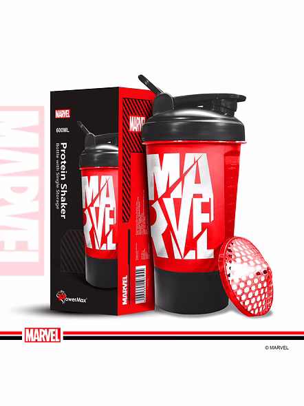 MSB-6S-M-RED (600ml) Marvel Protein Shaker Bottle with Single Storage-2