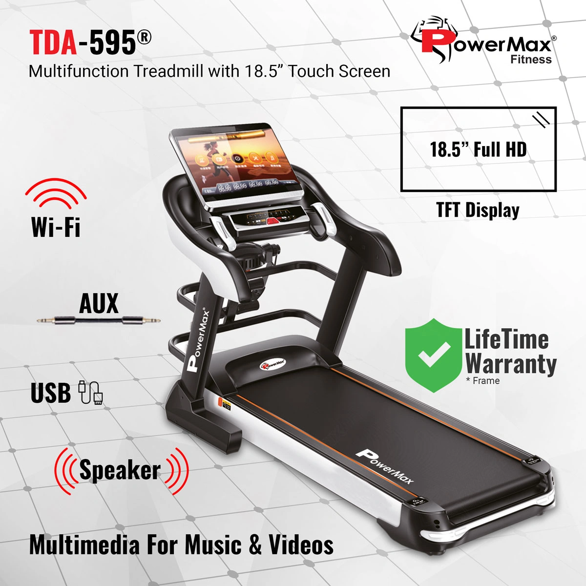 TDA-595® Multi-function Treadmill with Auto Lubrication &amp; 18.5inch Display-1