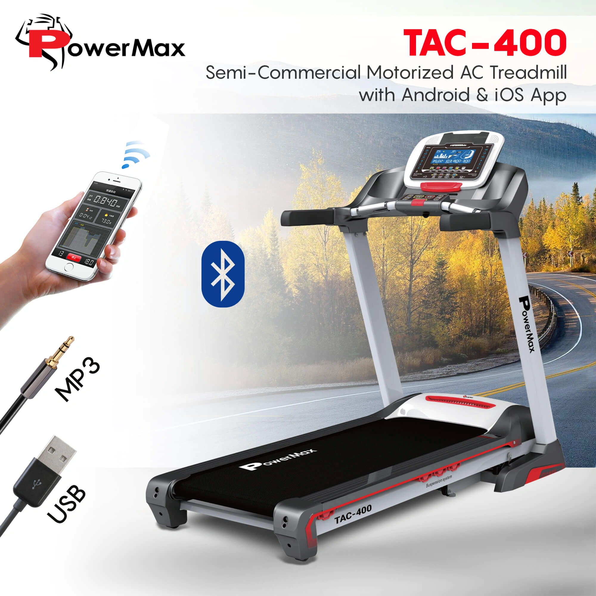 TAC-400® Semi-Commercial AC Motorized Treadmill with Android &amp; iOS App-1