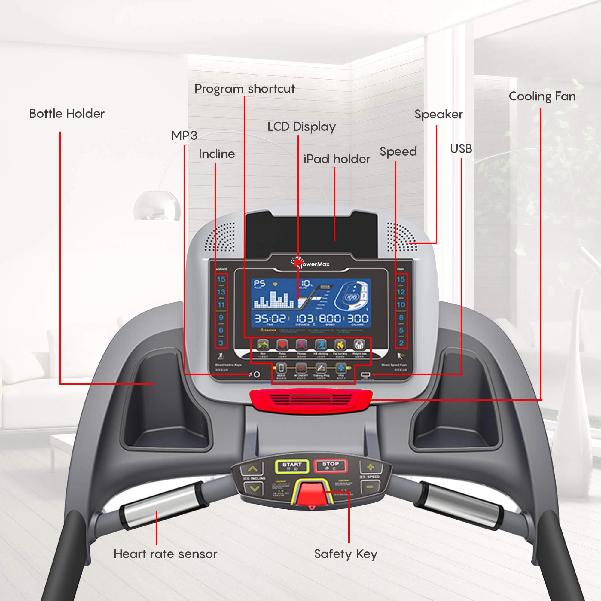 TAC-400® Semi-Commercial AC Motorized Treadmill with Android &amp; iOS App-2