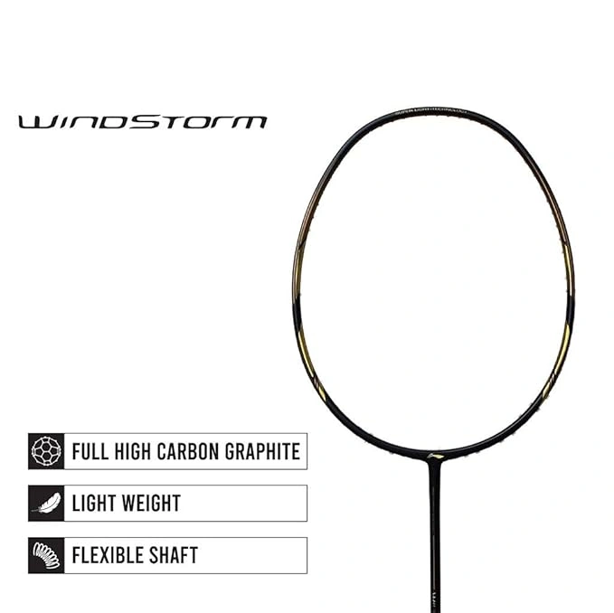 LI NING WINDSTORM 78 + BADMINTON RACQUET(UNSTRUNG)-Black/Gold-1