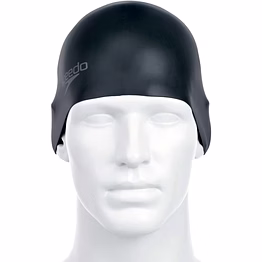 speedo plain moulded silicone cap- black- ages 9+