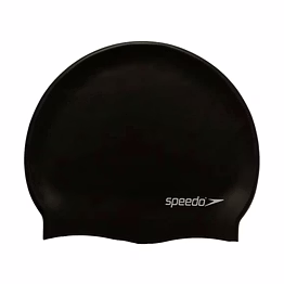 speedo plain flat silicone cap- black- ages 9+