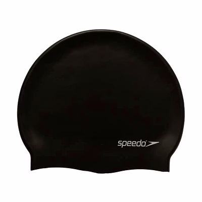 speedo plain flat silicone cap- black- ages 9+