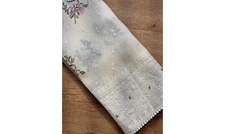 Organza Saree With Lucknowi Embroidery