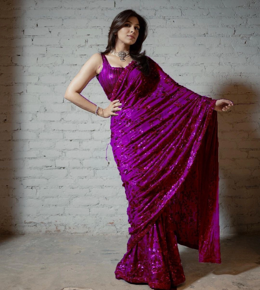 Budget friendly Faux Georgette Fabric with Sequence Work saree for girls and women-RANIKA-01_Purple