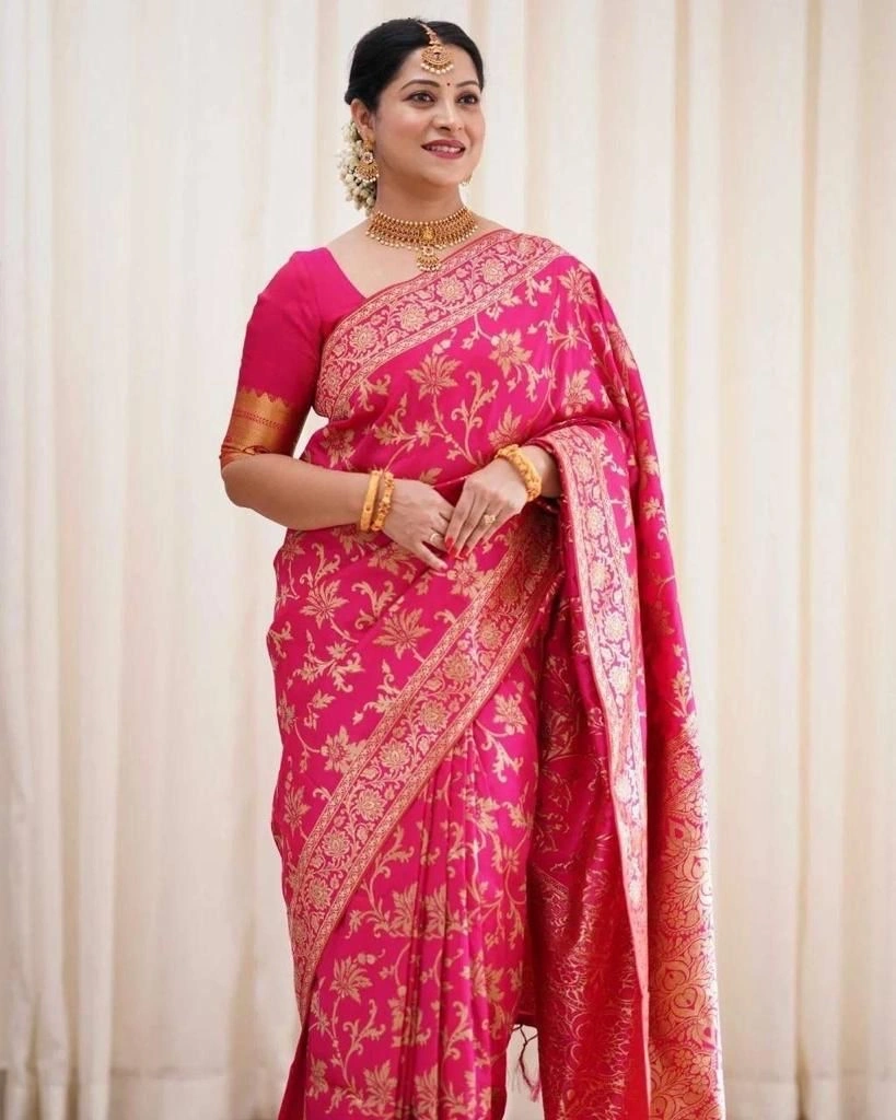 Soft Lichi Silk Cloth, Beautiful Rich Pallu &amp; Jacquard Work on All Over the Saree for women-KRIPALULITCHI-01_Pink