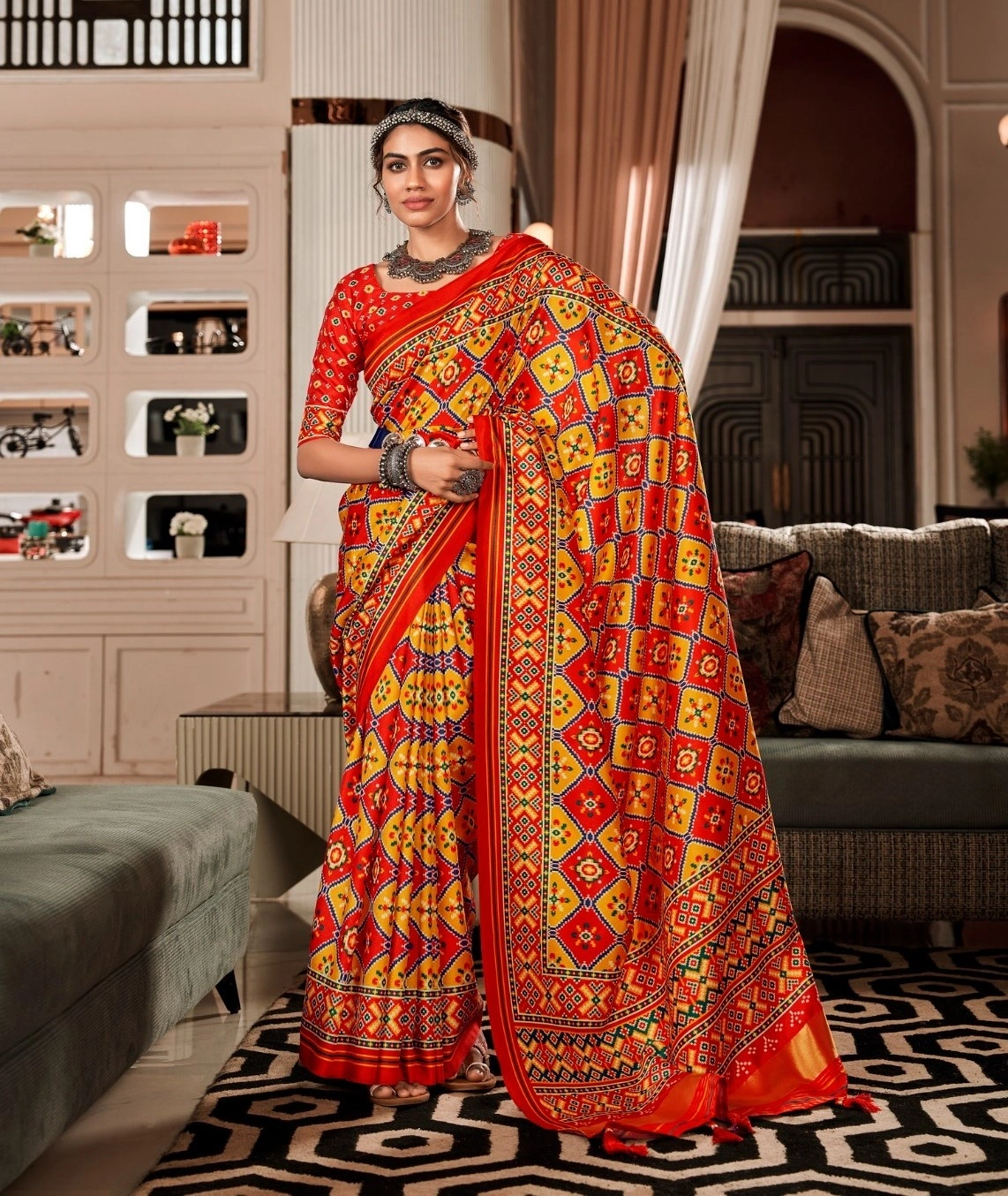 Pure Tusser Patola with Patola Print saree for women-BPATOLA-01_Red