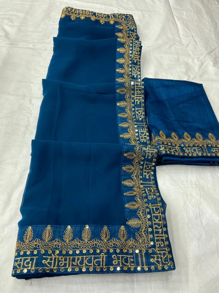 Soft Georgette, Heavy Multi-Sequence sobhagywati saree for women-SOBHAGYWATI-01_Blue