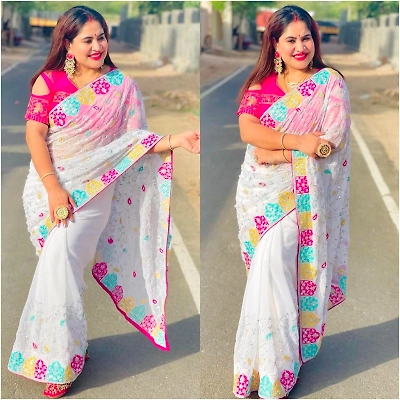 Shree Nakoda Mills Crafted from georgette fabric, these sarees feature intricate Zardosi saree for women and Girl