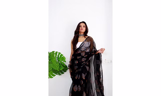 Pure Chiffon Silk Saree with Handprint and Foil Work saree for gils and women