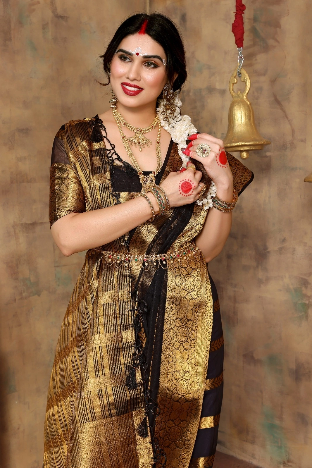 Pure Soft Kora Silk Jacquard with Gold Jari saree of leastest fasion trend fo4rwomen-Black-1