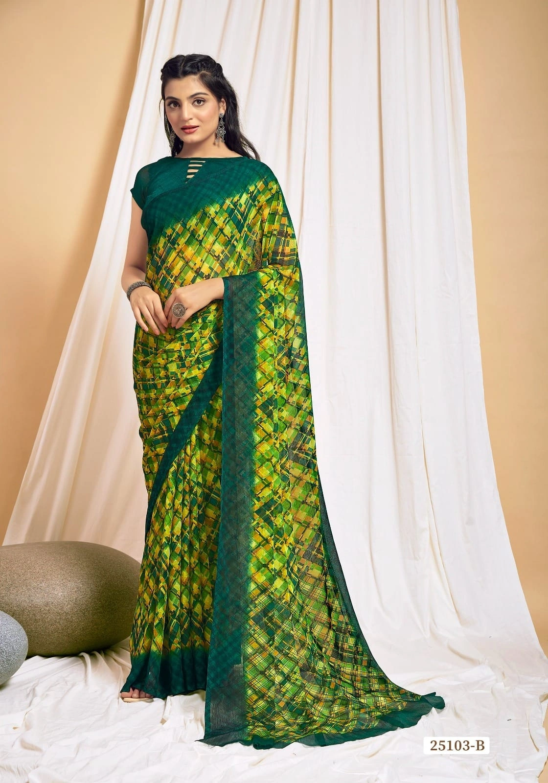 Shine bright with our Star Chiffon Sarees new trend in budget for Women-SCHIFFON-01_Green