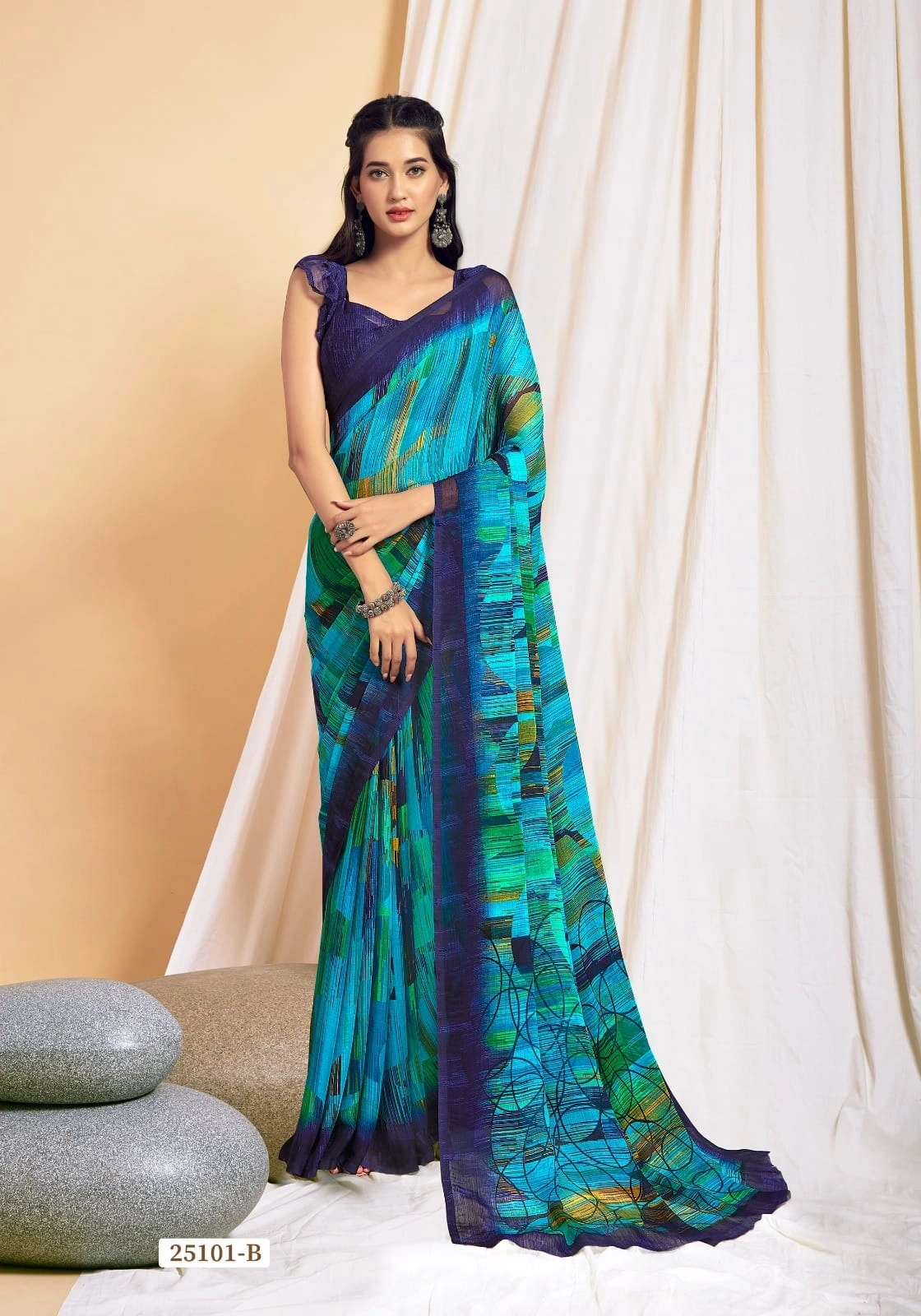 Shine bright with our Star Chiffon Sarees new trend in budget for Women-SCHIFFON-01_Blue