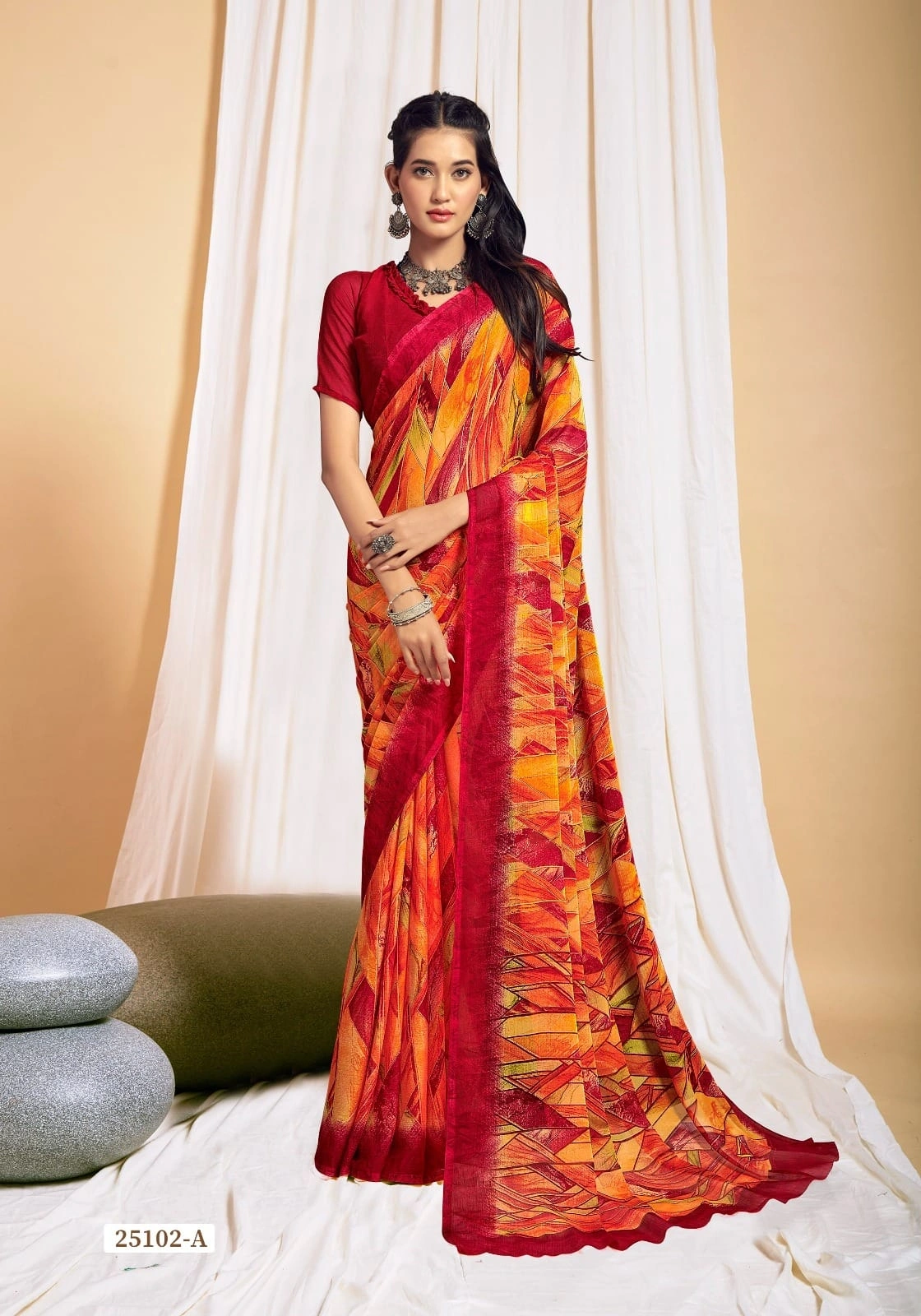 Shine bright with our Star Chiffon Sarees new trend in budget for Women-SCHIFFON-01_Orange