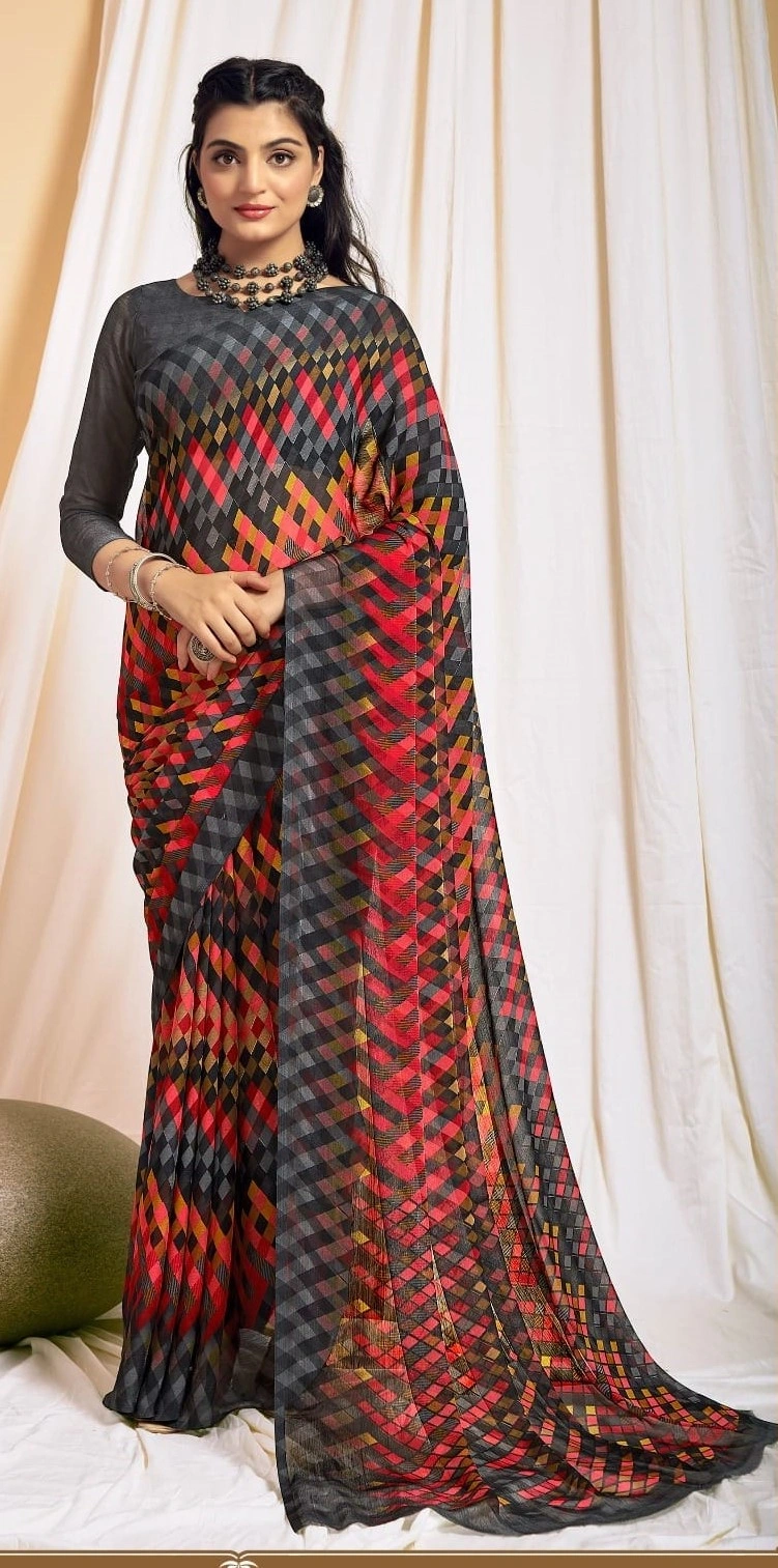 Shine bright with our Star Chiffon Sarees new trend in budget for Women-SCHIFFON-01_Saffron