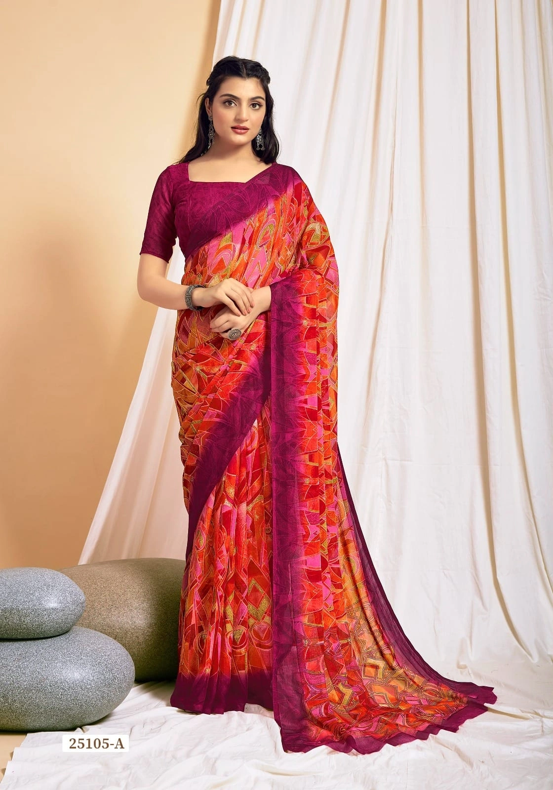 Shine bright with our Star Chiffon Sarees new trend in budget for Women-SCHIFFON-01_Darkmarron