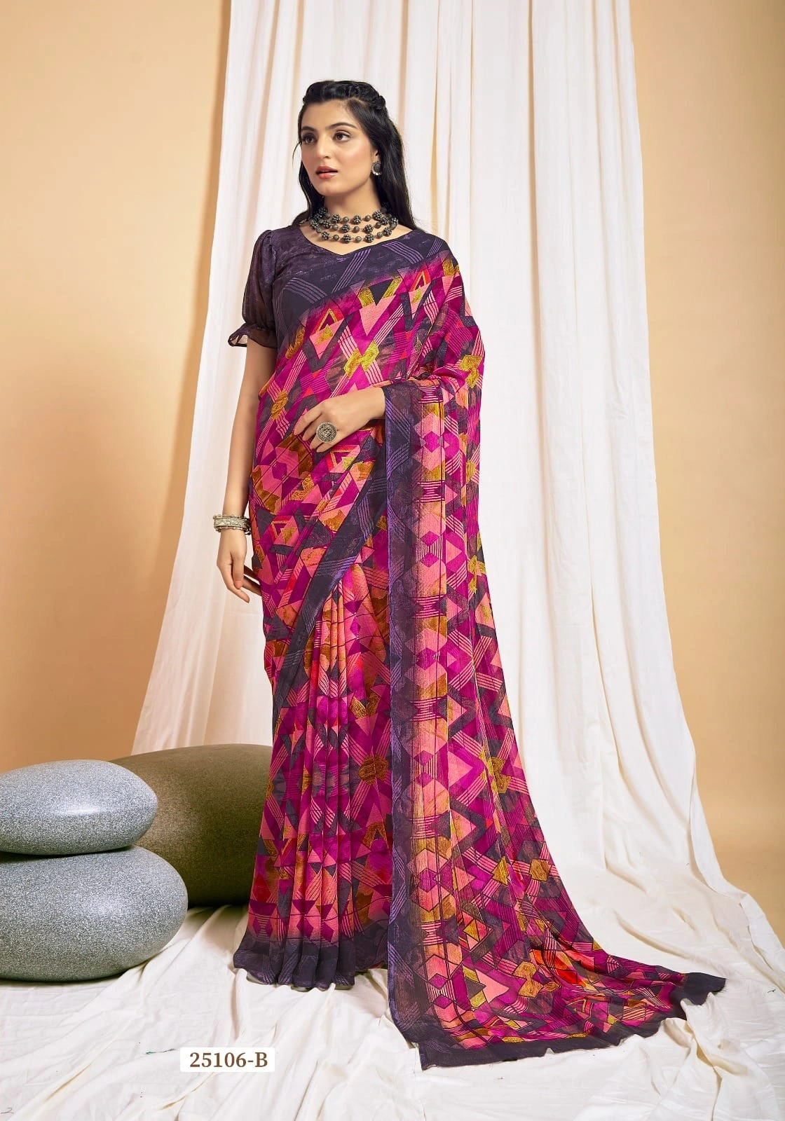 Shine bright with our Star Chiffon Sarees new trend in budget for Women-SCHIFFON-01_Purple