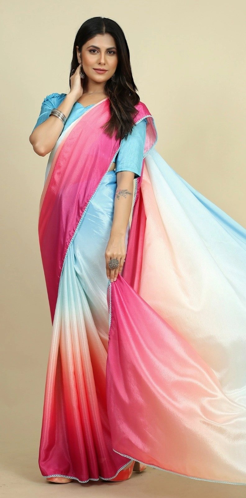 Sattin Chinon Sarees. Crafted from luxurious sattin chinon for women and girl-RANGKAAT-01_Bluecarrot