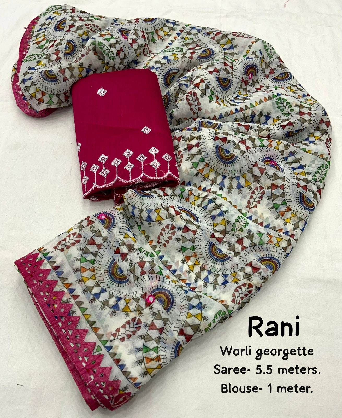 Soft  Printed Georgette Saree Cutwork Style Patched with Aari Mirror for womens-WORILI-01_Rani