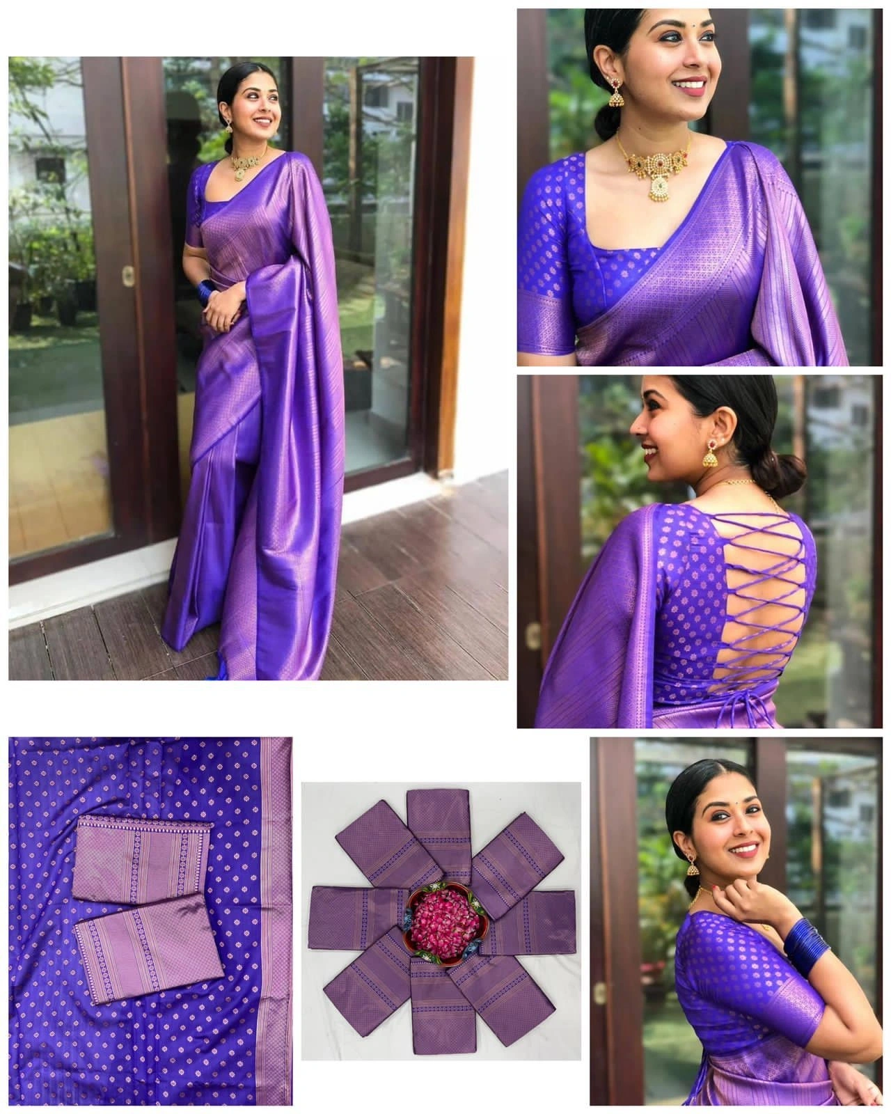 Soft Lichi Silk with Beautiful Rich Pallu  Jacquard Work on All Over the Saree for women perfect gift-Purple-4