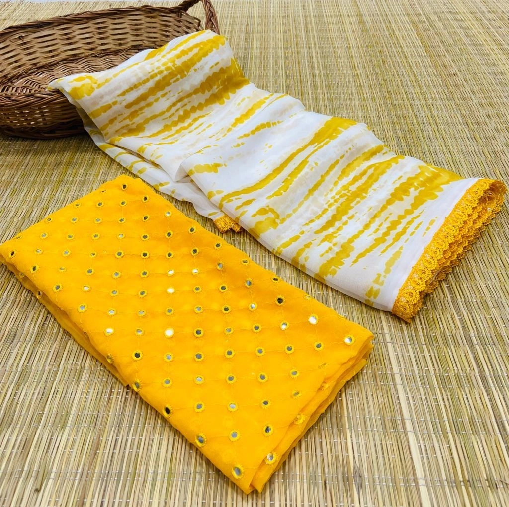 Premium Georgette Fabric with Digital Print and Beautiful Lace for girls on festival saree-SONIKA-01_Yellow