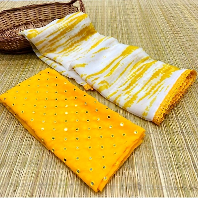 Shree Nakoda Mills Premium Georgette Fabric with Digital Print and Beautiful Lace for girls on festival saree