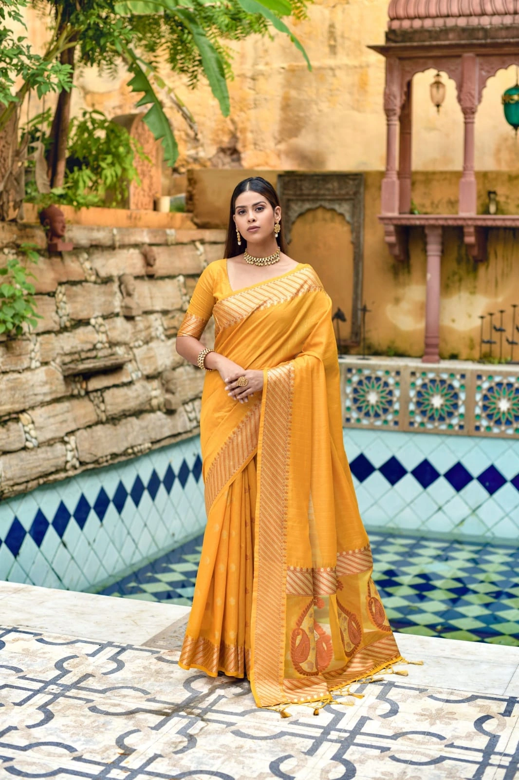 Premium  Silk Saree with Sequence and Colorful Zari Weaves, for women-Yellow-1