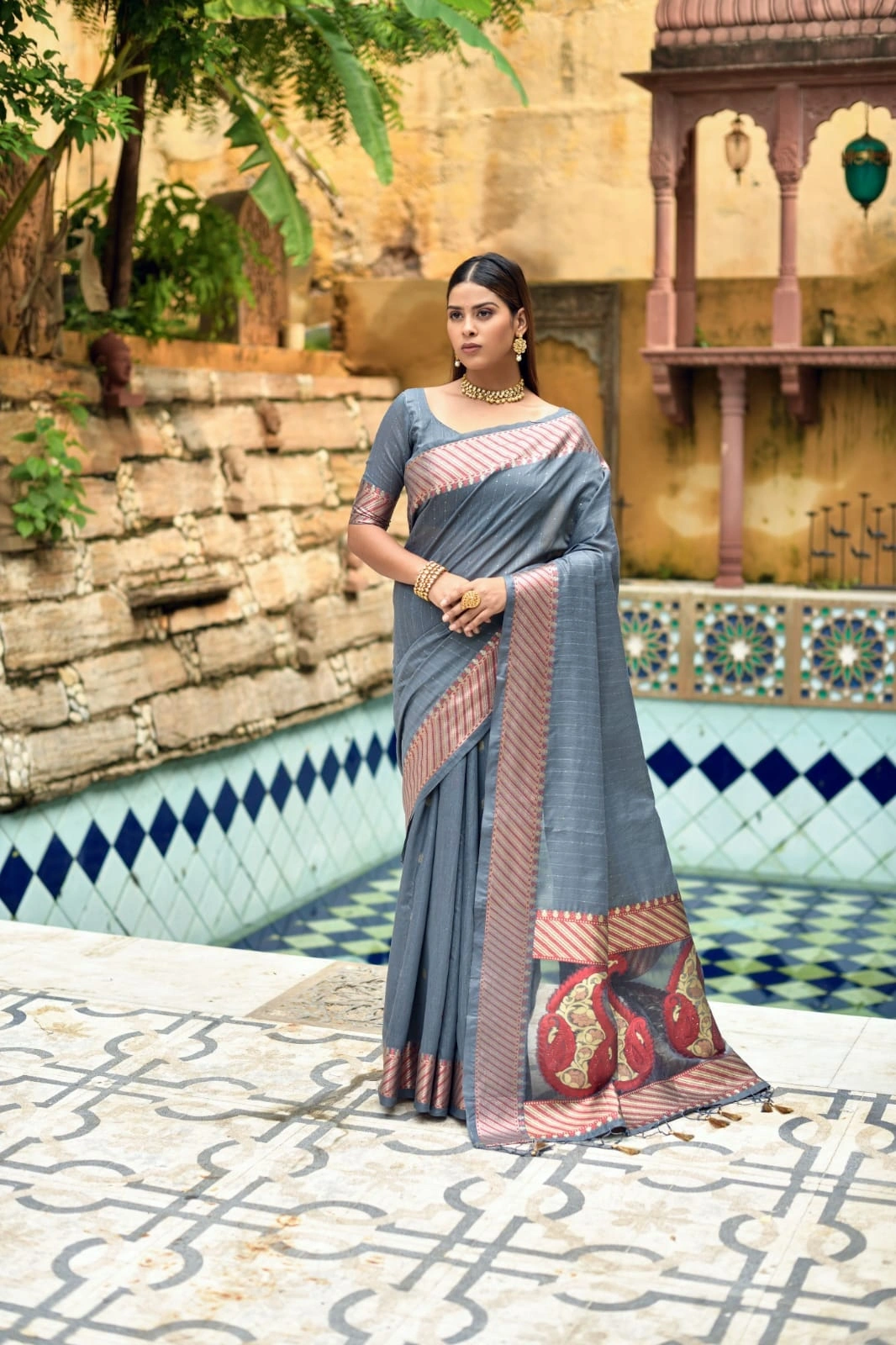 Premium  Silk Saree with Sequence and Colorful Zari Weaves, for women-MISRI-01_Grey