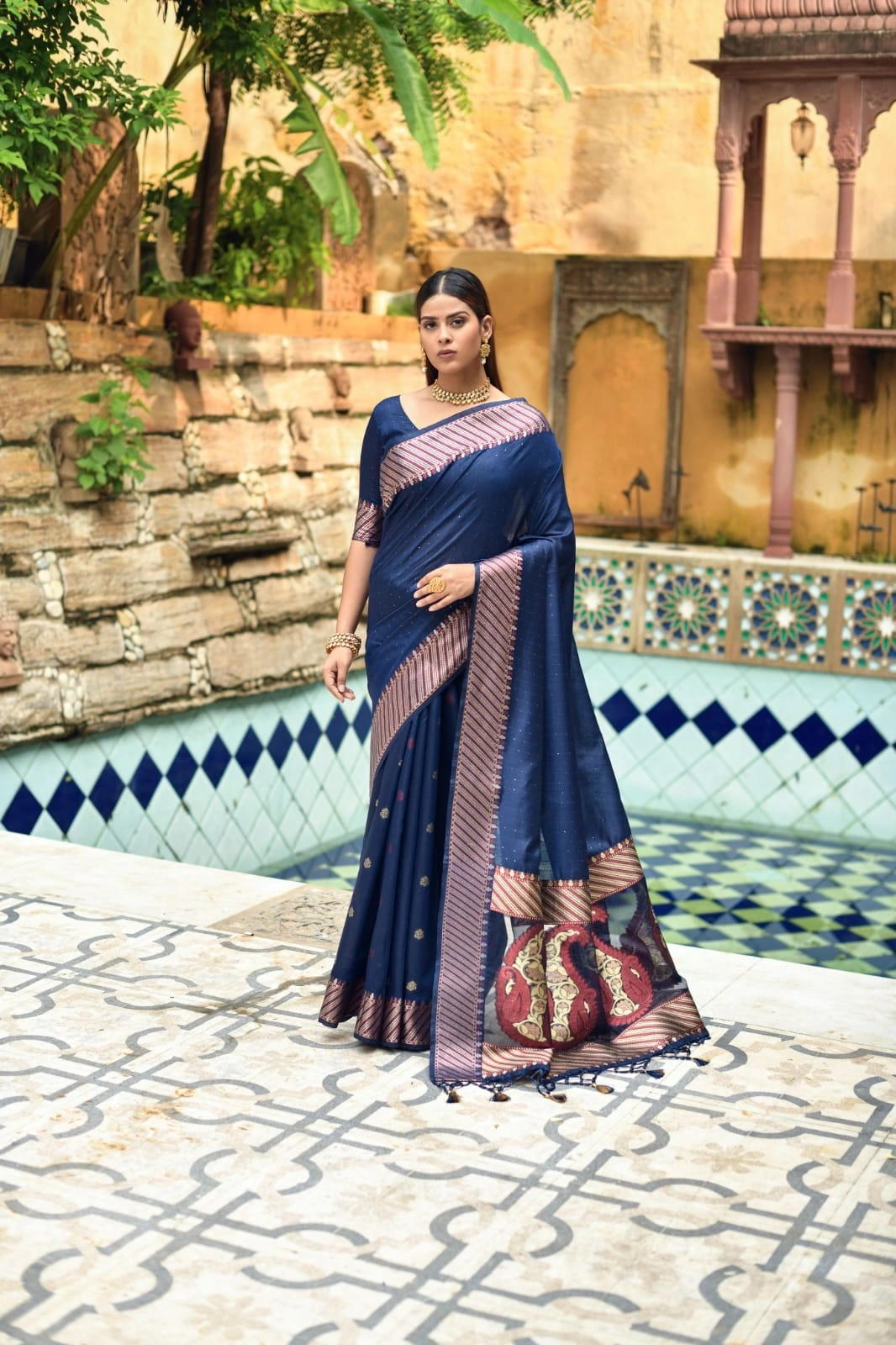 Premium  Silk Saree with Sequence and Colorful Zari Weaves, for women-MISRI-01_Darkblue