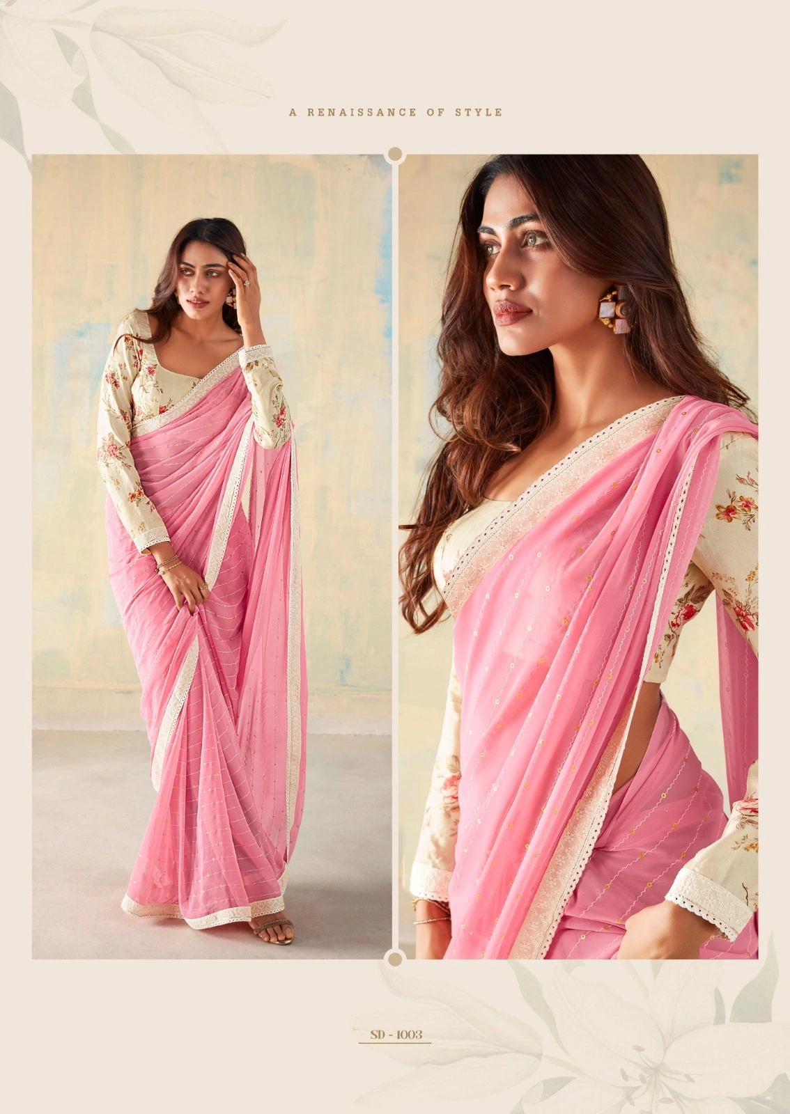 Georgette Fancy Weaving Pattern With Fancy Lace Border &amp; Latkan saree for women-PINK-2