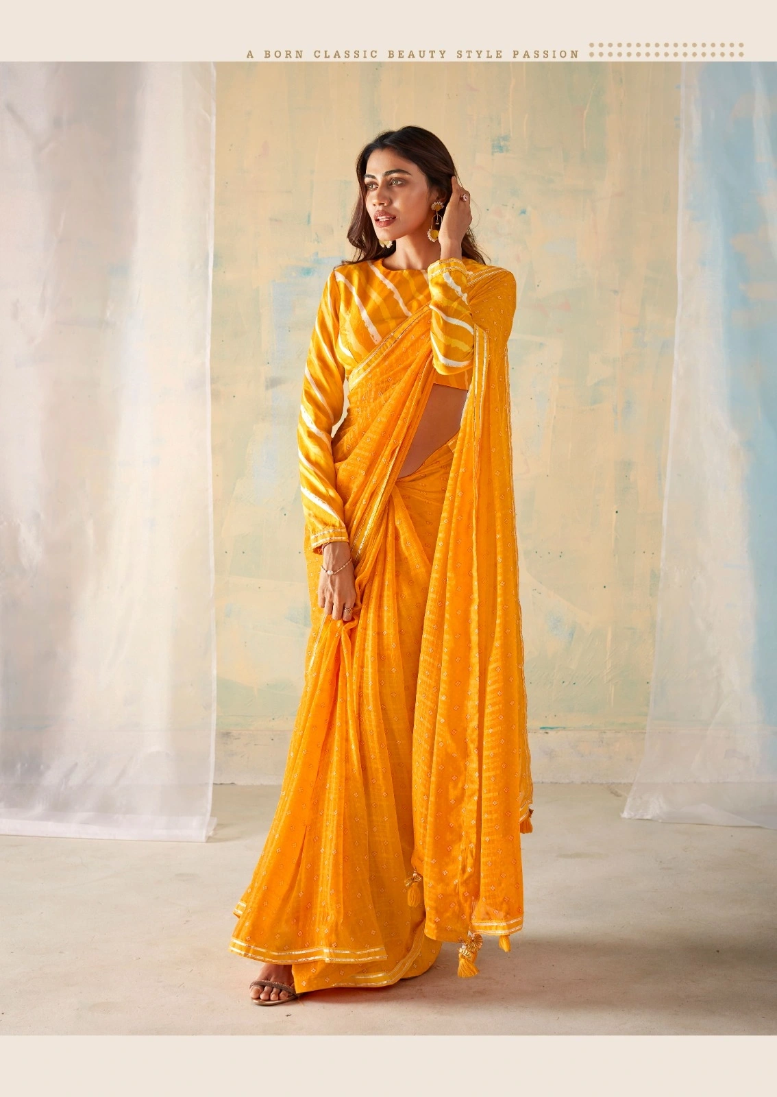 Georgette Fancy Weaving Pattern With Fancy Lace Border &amp; Latkan saree for women-SADI-01_Yellow