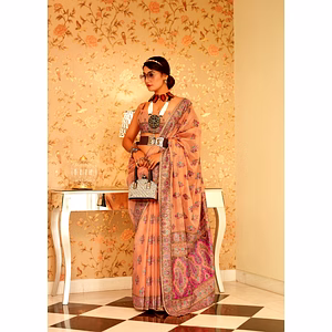 white Pure Onyx Brasso Saree with Designer Silk Blouse with premium quality and rage for women and girls for festival season