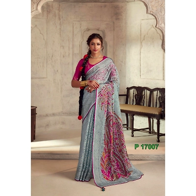 Shree Nakoda Mills sky blue Pure Onyx Brasso Saree with Designer Silk Blouse with primum quality for this festival season of latest collection of women fasion