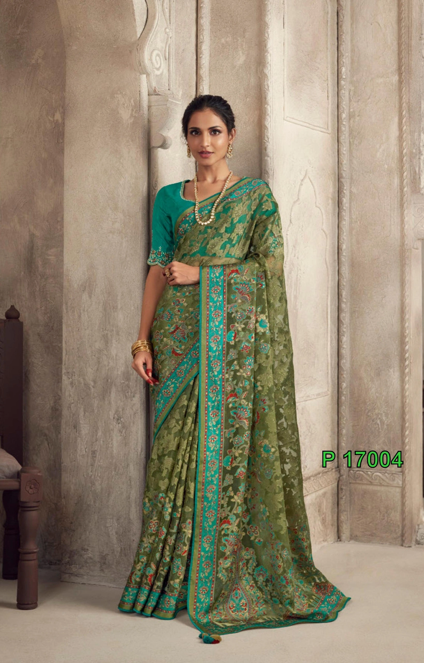 sky blue Pure Onyx Brasso Saree with Designer Silk Blouse  with primum quality for this festival season of latest collection of women fasion-MEERA13_01_Green