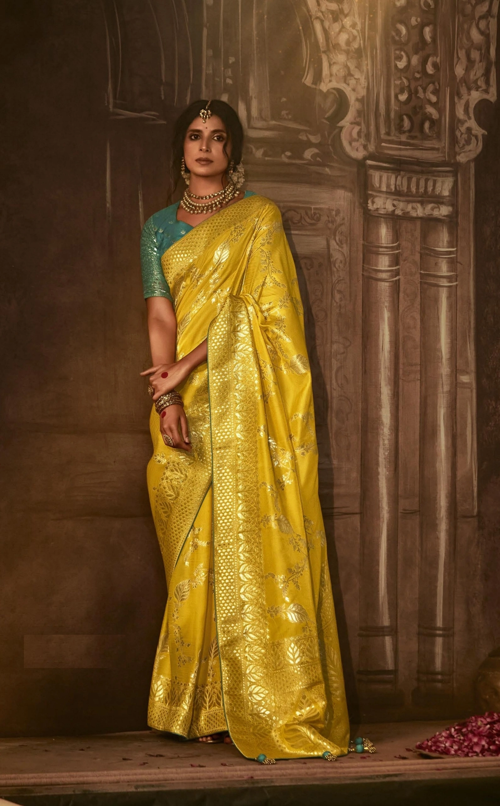 yellow designer indian wedding saree collection in festival season  with pure viscose Dola silk sarees for women and Girls-Yellow-2