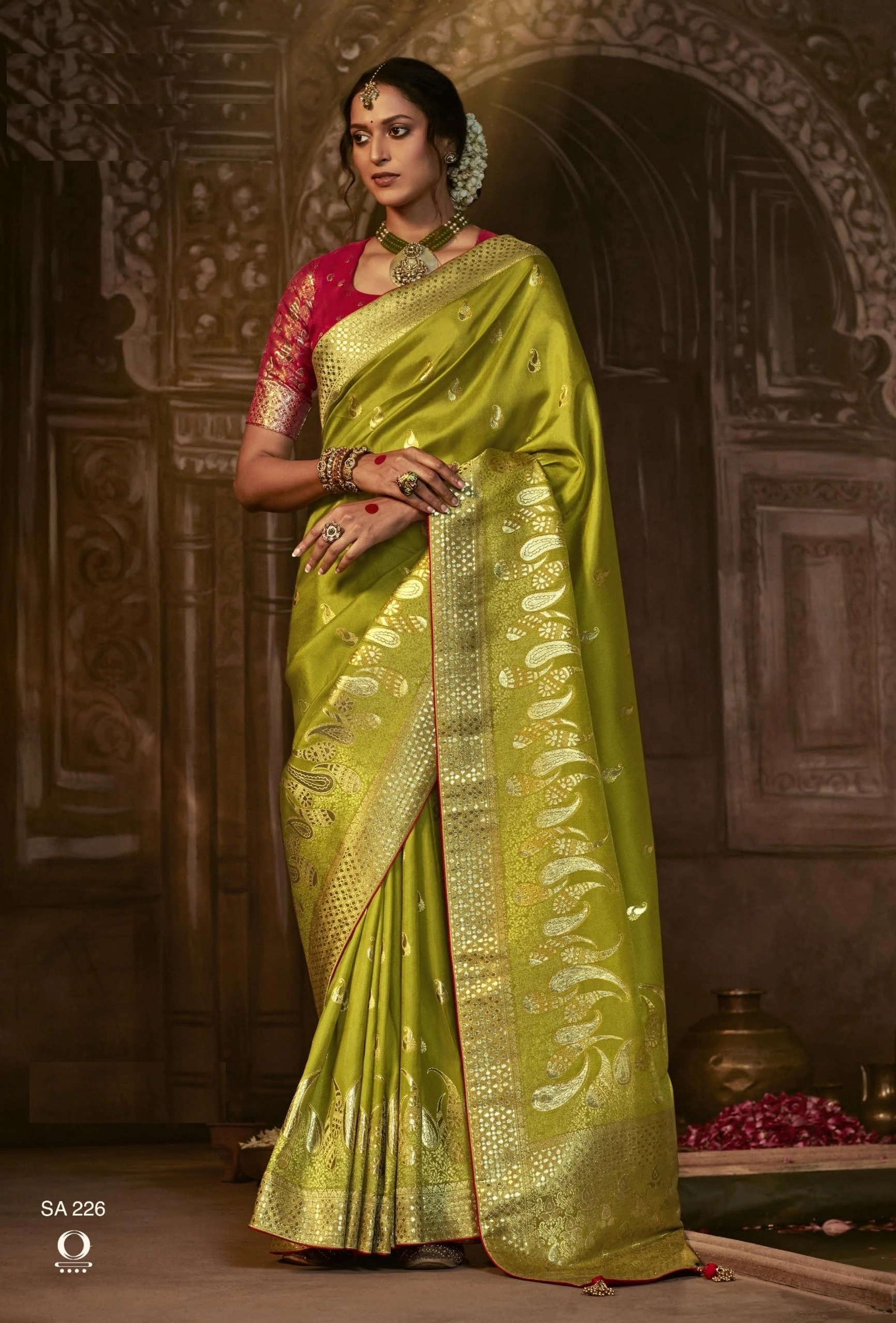 yellow designer indian wedding saree collection in festival season  with pure viscose Dola silk sarees for women and Girls-APSARA-01_Green