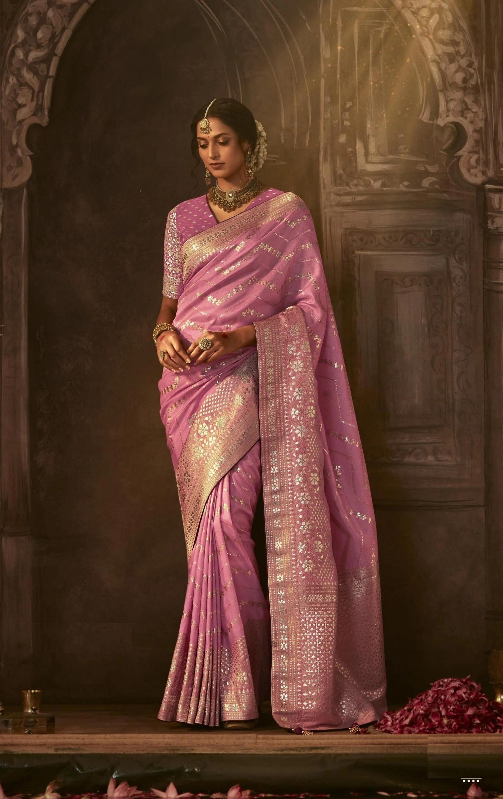 yellow designer indian wedding saree collection in festival season  with pure viscose Dola silk sarees for women and Girls-APSARA-01_Pink