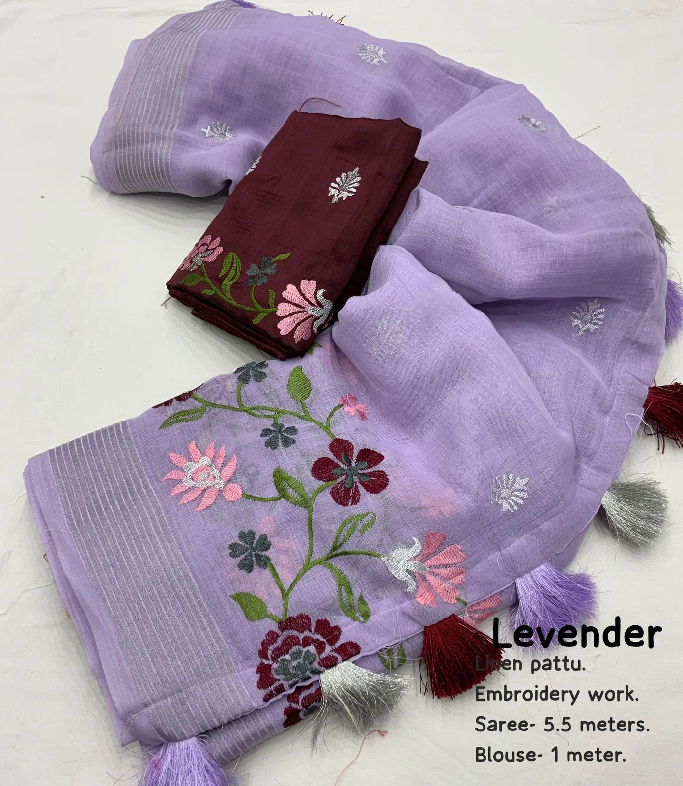 Levender Soft Linen saree with threadwork silver woven border for wedding and festival season for women and girls-Levender-4