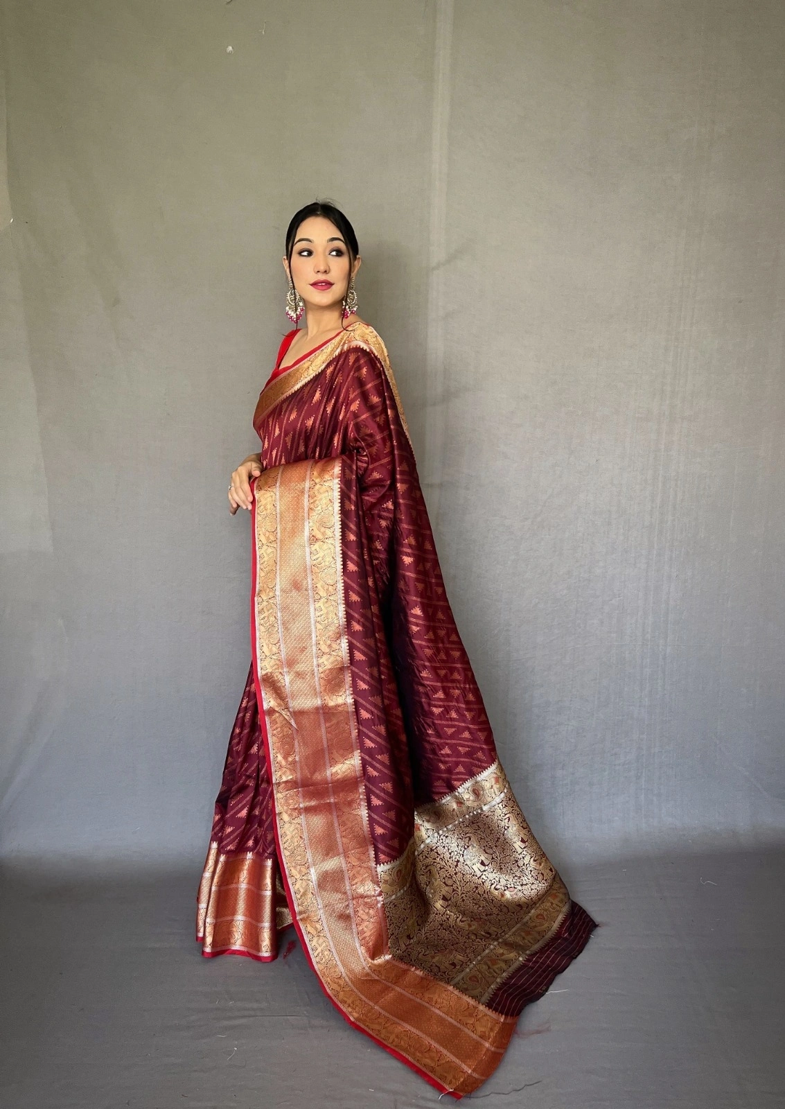 Banarsi handloom saree  rich pallu and  indian cultural saree wear for womena and ladies-Marron-1