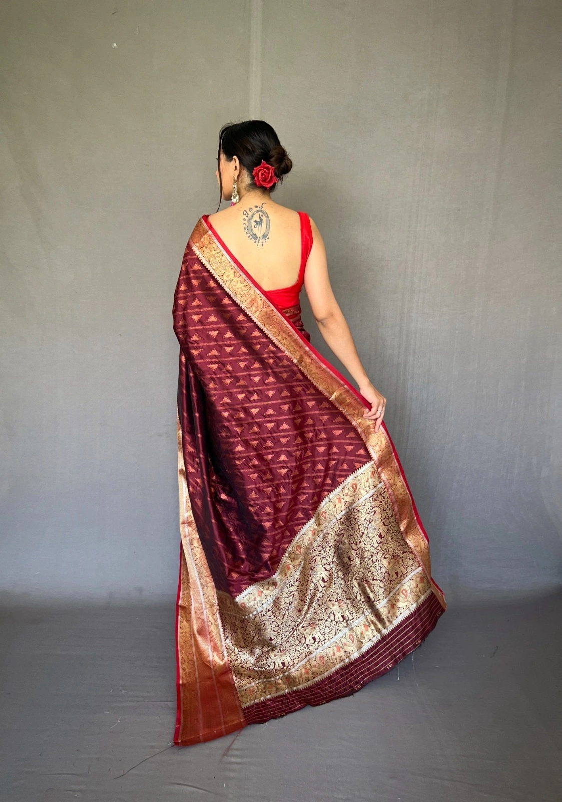 Banarsi handloom saree  rich pallu and  indian cultural saree wear for womena and ladies-Marron-2