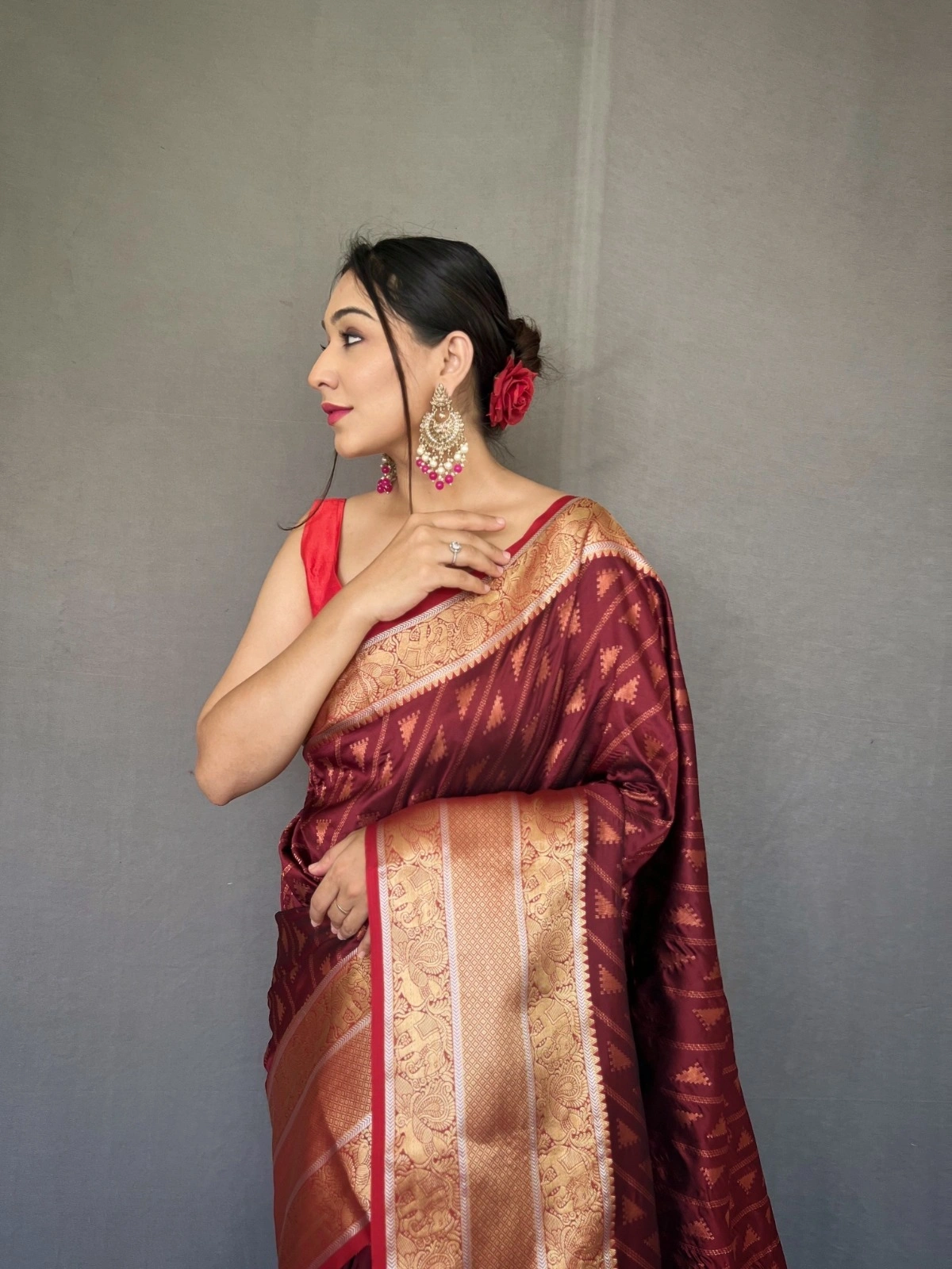 Banarsi handloom saree  rich pallu and  indian cultural saree wear for womena and ladies-Marron-3