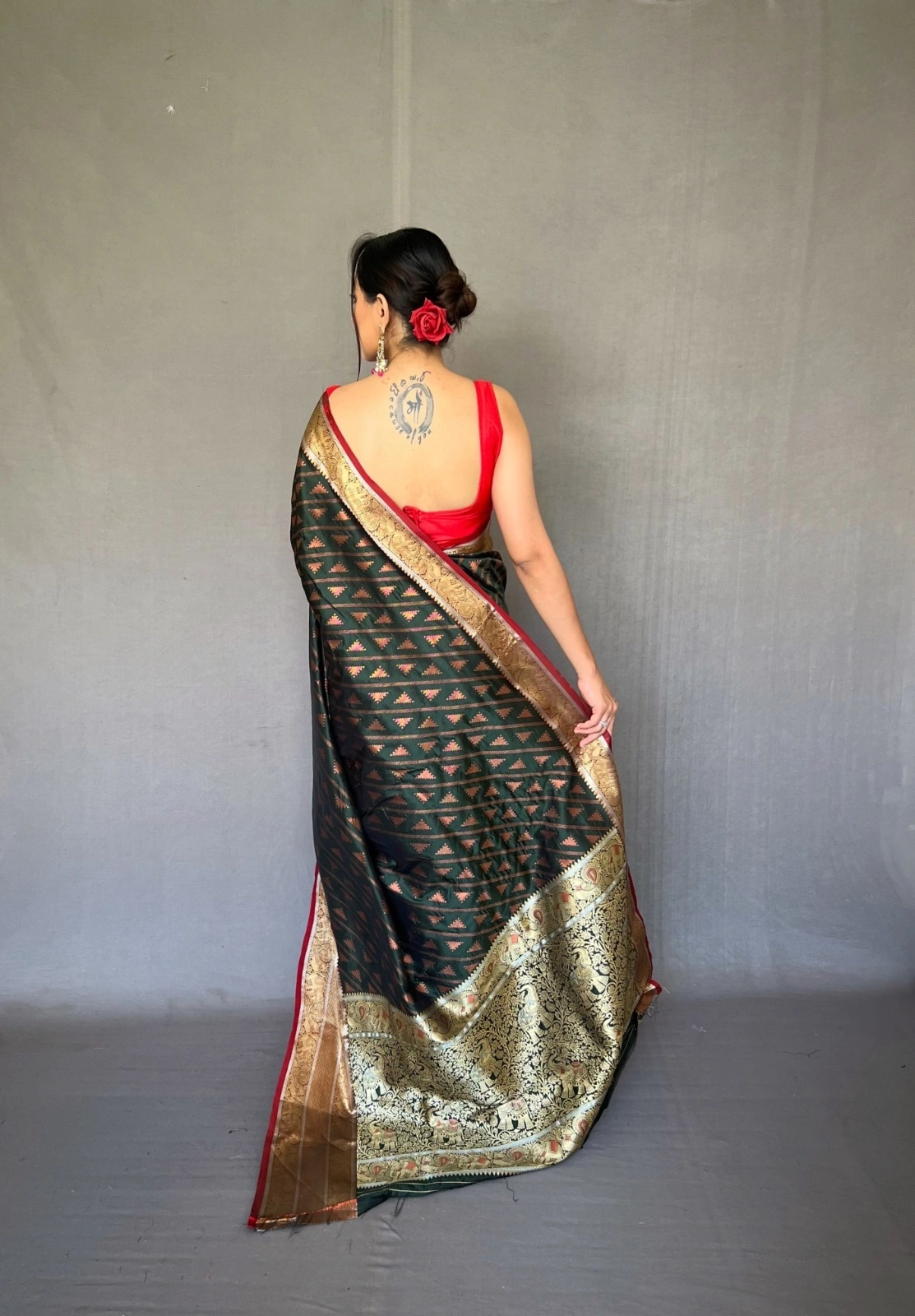 Banarsi handloom saree  rich pallu and  indian cultural saree wear for womena and ladies-Green-1