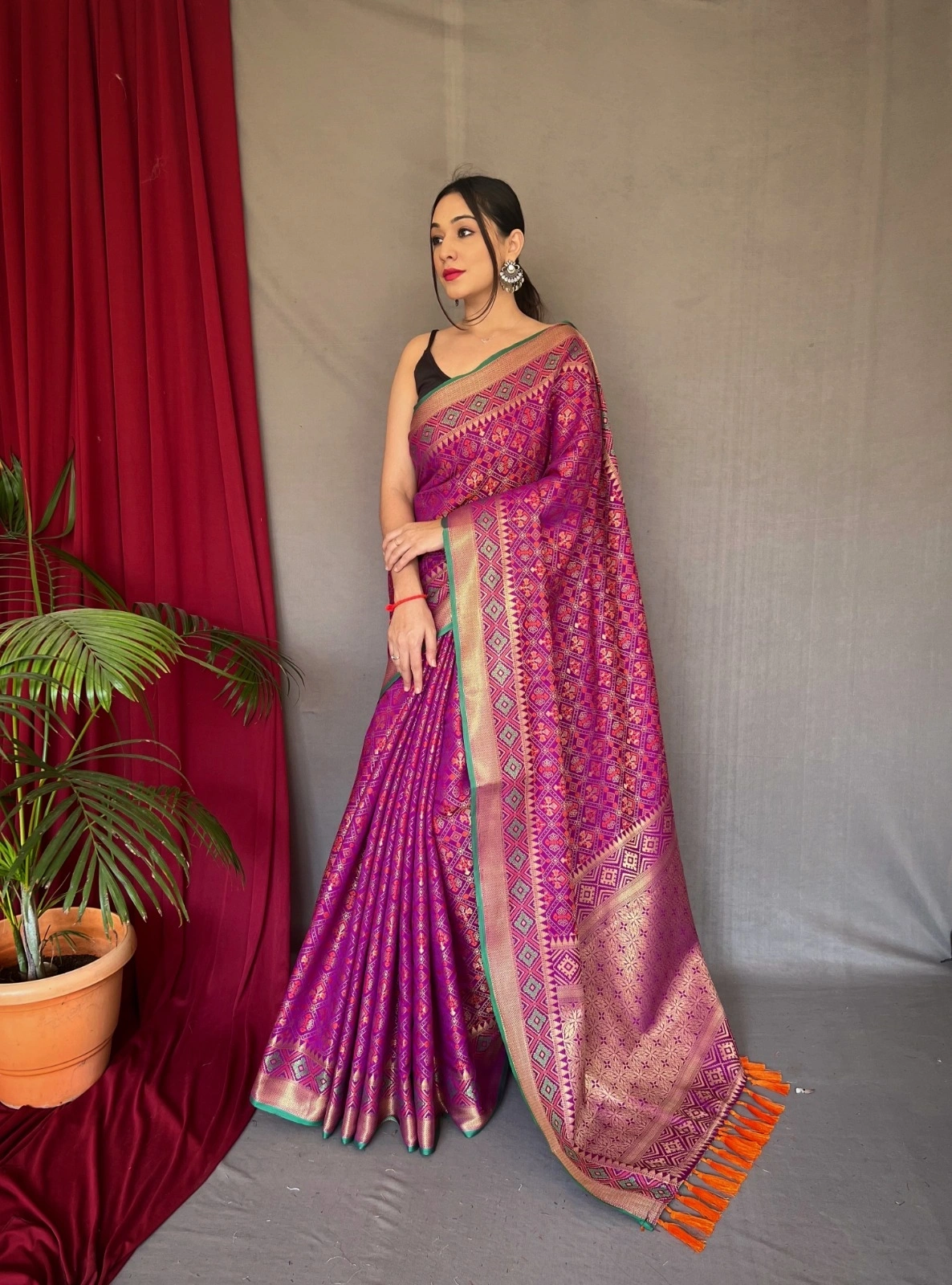 Rani pure silk saree blending traditional india Patola banarsi stly icon saree for women and Girls-RAJKOTPATOLA_Rani