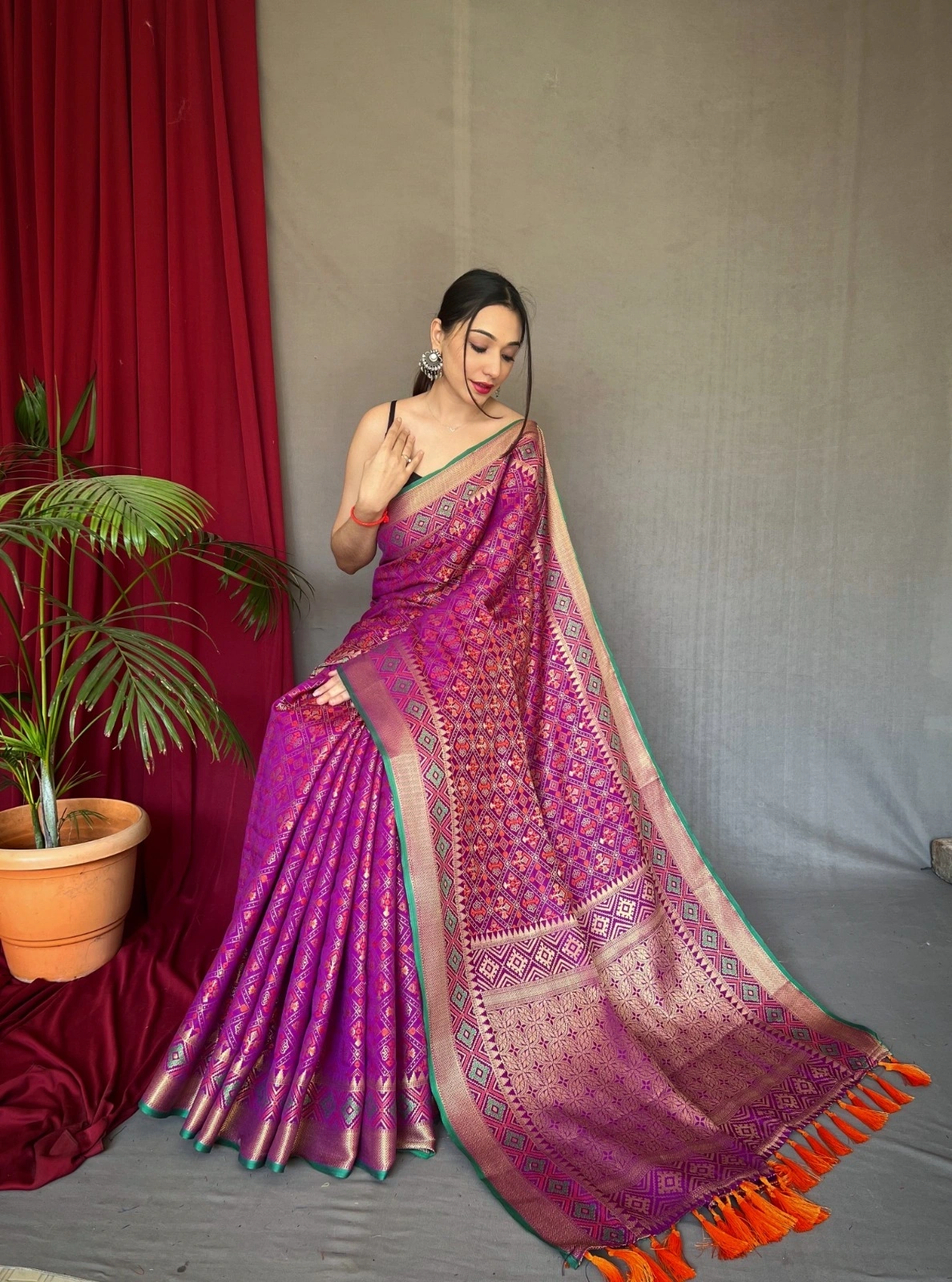 Rani pure silk saree blending traditional india Patola banarsi stly icon saree for women and Girls-Rani-1