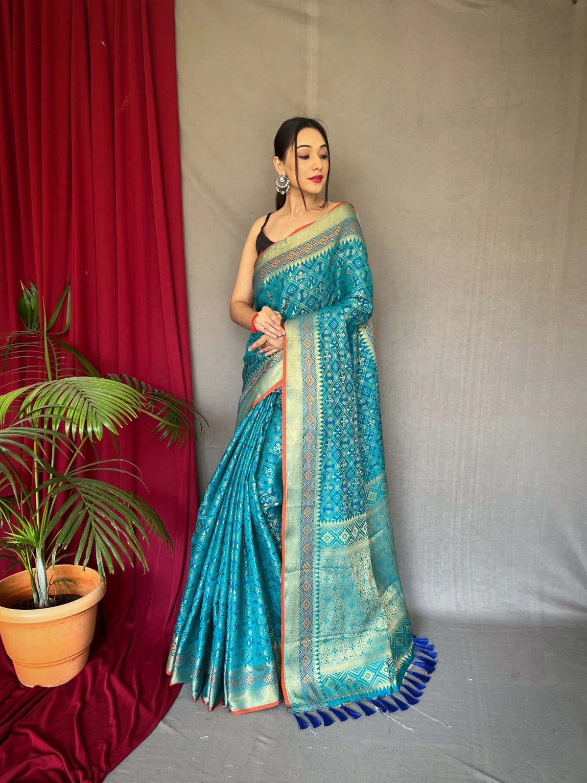 Rani pure silk saree blending traditional india Patola banarsi stly icon saree for women and Girls-RAJKOTPATOLA_Blue