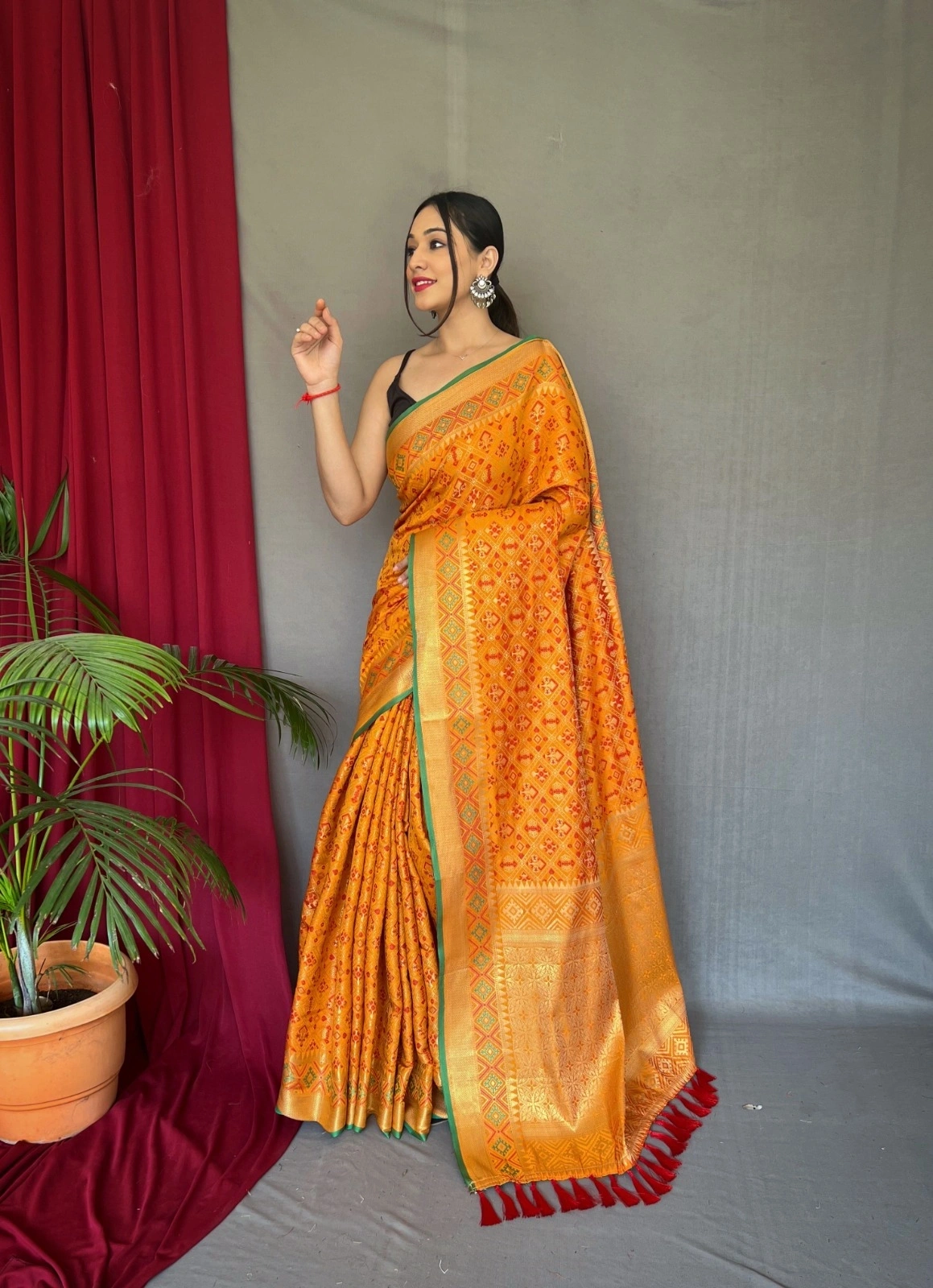 Rani pure silk saree blending traditional india Patola banarsi stly icon saree for women and Girls-RAJKOTPATOLA_Yellow