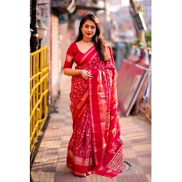 Shree Nakoda Mills Red soft cotton crape saree indian symbol of cidian culture budget friendy saree for women