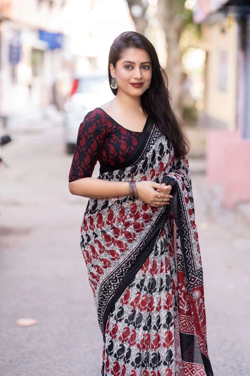 Grey Red online best soft linen-by-linen printed indian saree for women, girls-MANGO_GreyRed