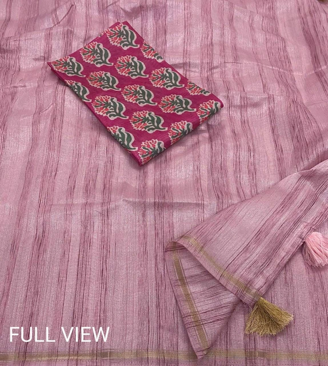 Pink silk Indian saree features an allover woven slub pattern in online best buget and quality-Pink-4